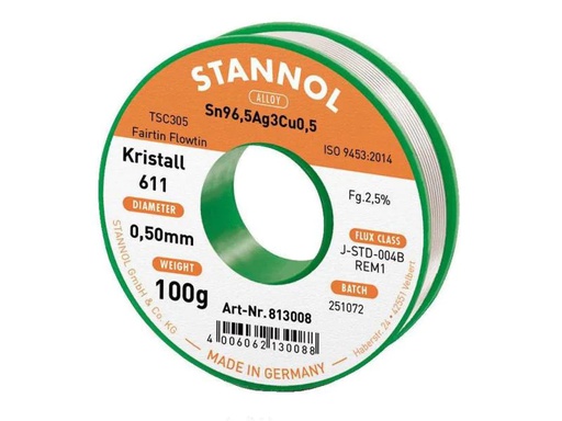 [90117792 984065] Stannol Lötzinn Kristall 611 TSC Ø 0.5 mm 100 g