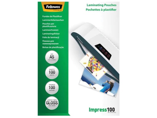 [90117977 56593] Fellowes Laminierfolie A5, 100 µm, 100 Stück, Glänzend