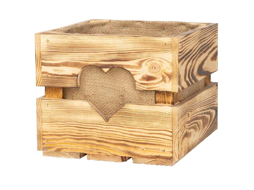 [90118240 1082402] Holz Zollhaus Holzharasse mit Herzausschnitt, geflammt 30 x 30 cm