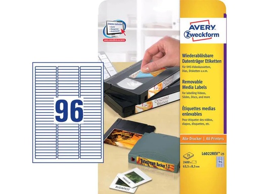 [90118591 381993] Avery Zweckform Universal-Etiketten L6022REV 63.5 x 8.5 mm für VHS