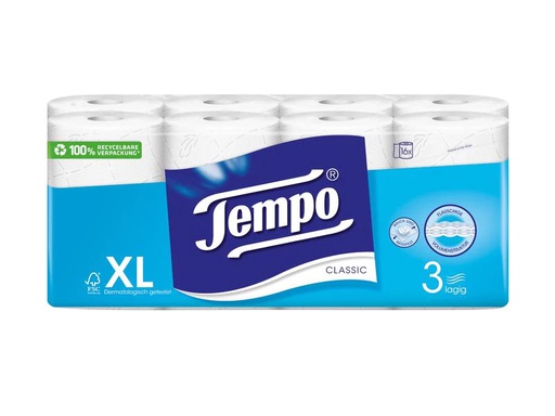 [90118653 476586] Tempo Toilettenpapier Classic 16 Rollen, 3-lagig, Weiss