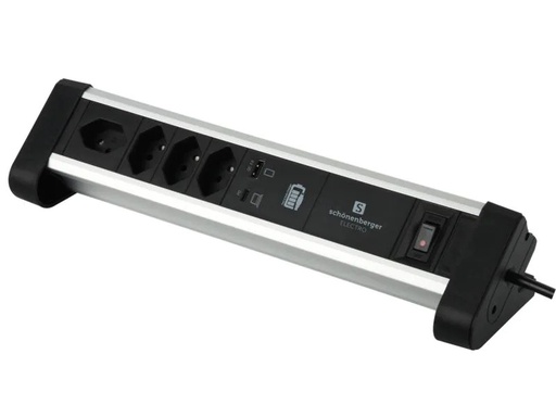 [90119066 1044943] Schönenberger Tischsteckdosenleiste Alu-Office-Line 4 × T13 USB-C/A