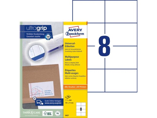 [90120139 95717] Avery Zweckform Universal-Etiketten 3427 105 x 74 mm, 100 Blatt