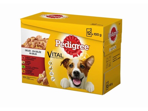 [90121113 564157] Pedigree Nassfutter Vital Protection 4 Sorten in Gelee, 12 x 100 g