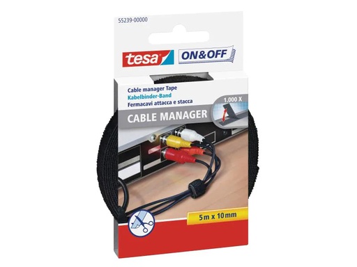 [90121250 92304] tesa Klettband-Rolle Velcro 10 mm x 5 m, Schwarz