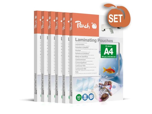 [90122276 1126424] Peach Laminierfolie A4, 80 Mikron, 600 Stück, Glänzend