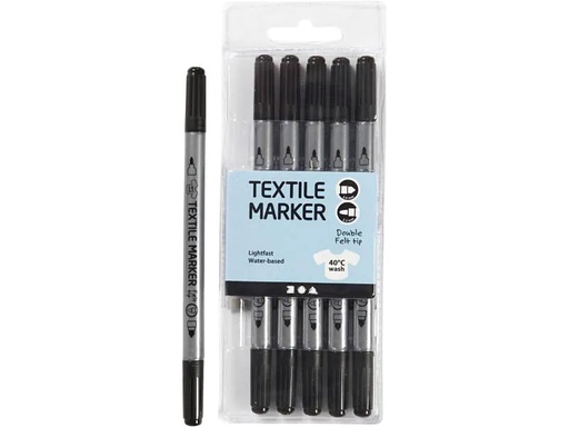 [90122580 1095869] Creativ Company Textilmarker 2.3 + 3.6 mm Schwarz, 6 Stück