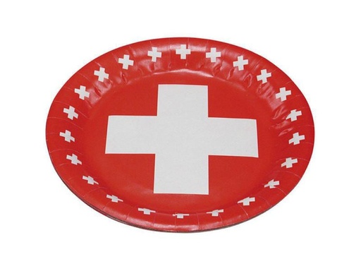 [90122792 942749] Haushaltsware Einwegteller Schweizerkreuz 23 cm, 8 Stück, Rot/Weiss
