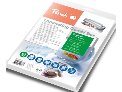 [90123205 543944] Peach Laminierfolie Combi Box  80 µm, 50 Stück, Glänzend