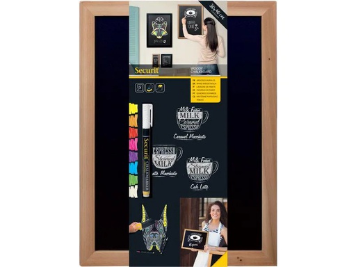[90012328 1196929] Securit Kreidetafel Woody 30 x 40 cm 3-teilig