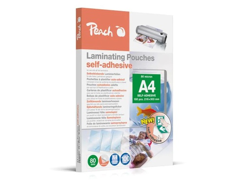 [90124084 976007] Peach Laminierfolie A4, 80 µm, 100 Stück, Glänzend, Selbstklebend