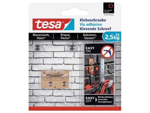 [90124227 491955] tesa Klebeschraube 2.5 kg für Mauern + Stein, rechteckig