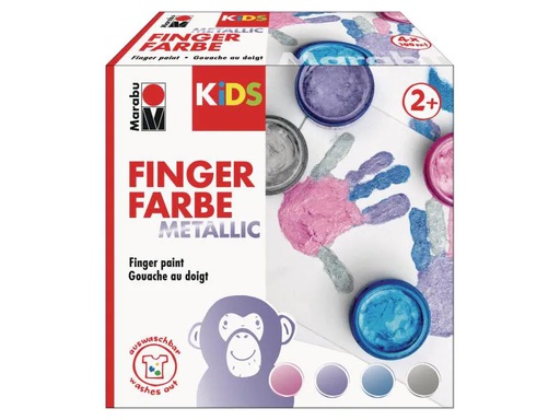 [90124321 727772] Marabu Fingerfarbe Metallic  4 x 100 ml, Mehrfarbig