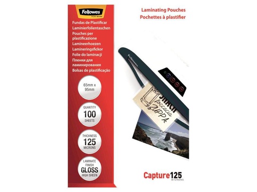 [90126262 916449] Fellowes Laminierfolie 6.5 x 9.5 cm, 125 µm, 100 Stück, Glänzend