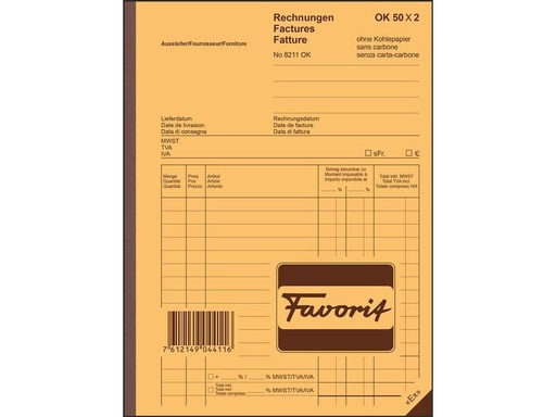 [90126463 1211626] Favorit Durchschreibeblock 156 x 210 mm Rechnungen, 50 x 2 Blatt