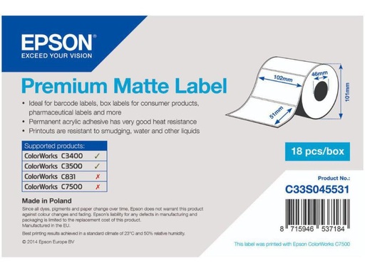 [90127561 328317] Epson Etikettenrolle Premium 102 x 51 mm