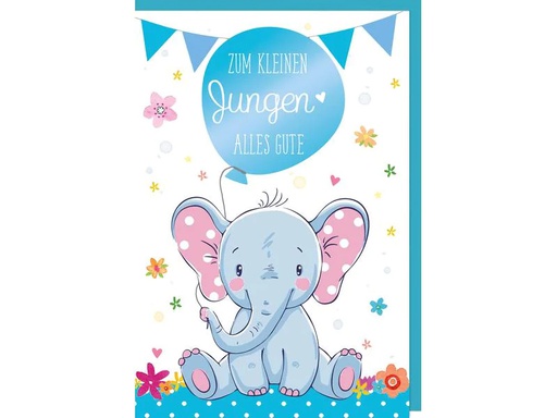 [90127647 1175977] Braun + Company Glückwunschkarte Elefant 11.5 x 17 cm, Blau