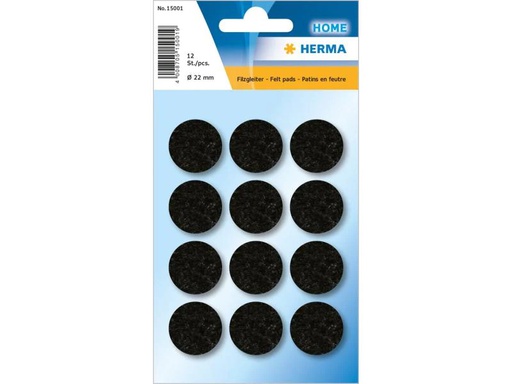 [90128393 1085855] Herma Stickers Filzgleiter Ø 22 mm, Schwarz, 12 Stück
