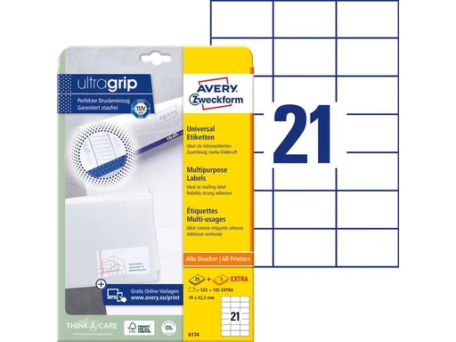 [90128919 926244] Avery Zweckform Universal-Etiketten 6174 70 mm, 30 Blatt