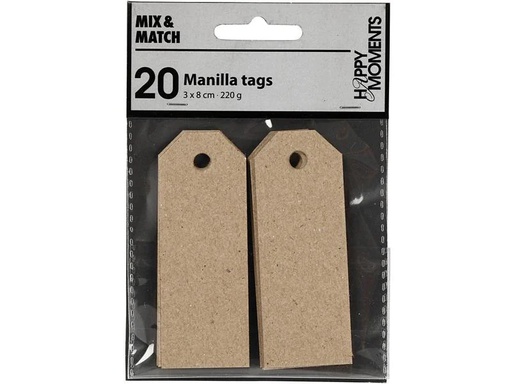 [90129165 1105661] Creativ Company Geschenkanhänger Manila Tags, 3 x 8 cm, 20 Stück, Hellbraun