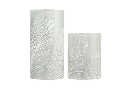 [90129284 1131691] Pauleen LED-Kerzen Set Cosy Feather, Ø 7.6 cm, Grau/Weiss, 2 Stk.