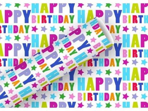 [90129556 546894] Braun + Company Geschenkpapier Happy Birthday  Sterne, 70 cm x 1.5 m