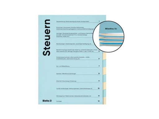 [90129691 814930] Biella Steuermappe A4 12-teilig, Blau; Beige