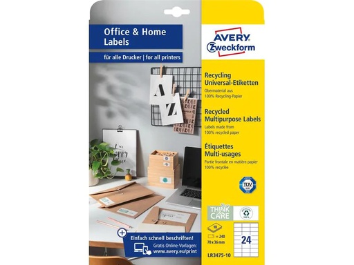 [90129810 1131936] Avery Zweckform Universal-Etiketten LR3475 70 x 36 mm, 10 Blatt