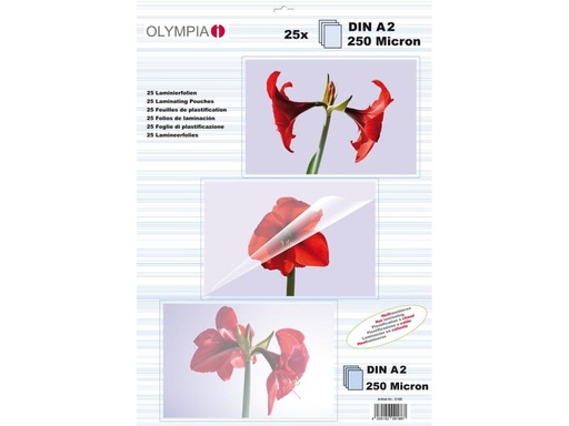 [90130102 534300] Olympia Laminierfolie A2, 250 µm, 25 Stück, Glänzend