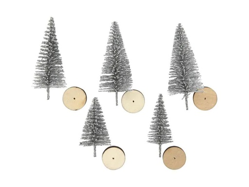 [90013051 813331] Creativ Company Weihnachtsbäume Silber, 5 Stück