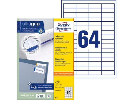 [90131027 95746] Avery Zweckform Universal-Etiketten 3667 48.5 x 16.9 mm, 100 Blatt