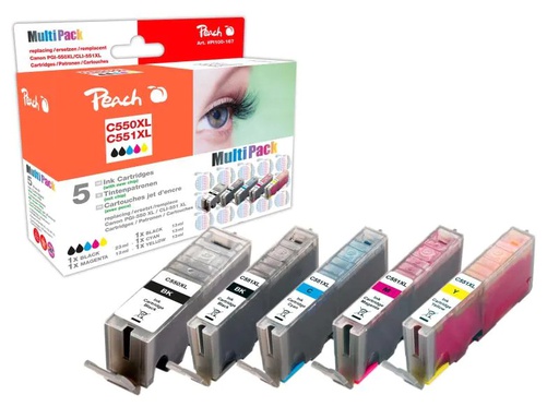 [90131506 260248] Peach Tintenset Canon PGI-550 / CLI-551 C, M, Y, 2x BK
