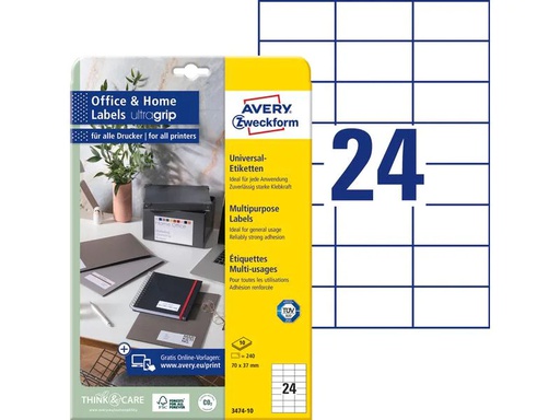 [90132155 926242] Avery Zweckform Universal-Etiketten 3474 70 x 37 mm, 10 Blatt