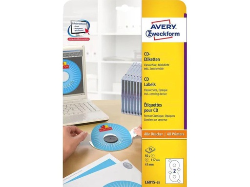 [90132156 926320] Avery Zweckform CD-Etiketten L6015-25 Ø 117 mm