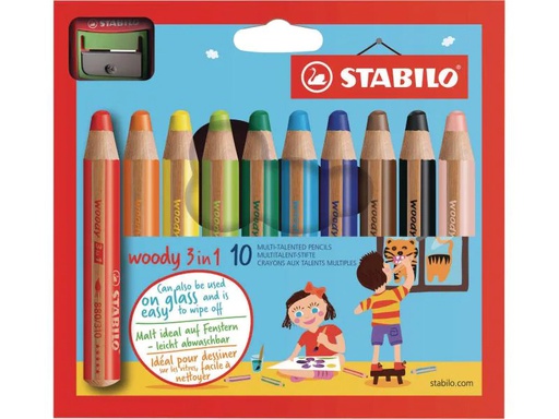 [90132309 576090] STABILO Farbstifte Woody 3in1 10 Stück, ink. Spitzer