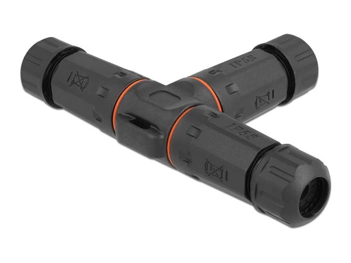 [90132709 1182294] Delock Verbindungsmuffe IP68, T-Stück, 3 Pin, 4.5 - 7.5 mm schwarz