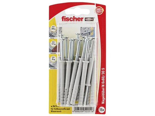 [90013316 683621] Fischer Nageldübel  N 6 x 60 / 30 S, 15 Stück