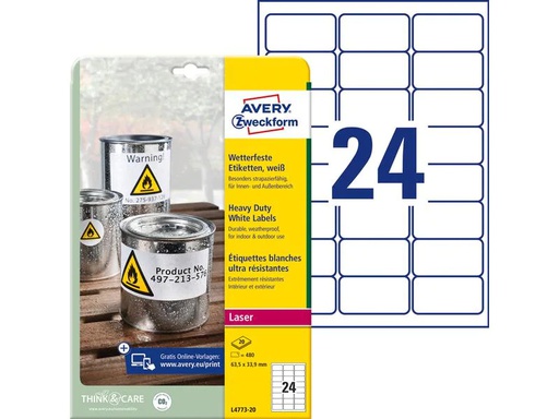 [90134627 926316] Avery Zweckform Universal-Etiketten L4773-20 63 x 33.9 mm Wetterfest