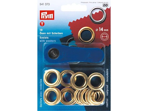 [90135146 1087997] Prym Ösen + Scheiben 14 mm, Gold, 10 Stück