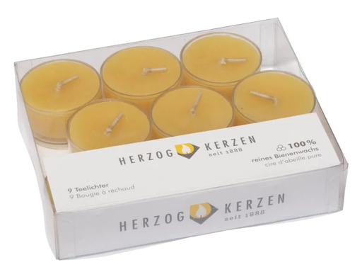 [90135192 964488] Herzog Kerzen AG Teelichter Bienenwachs Ø 4 cm, 9 Stück