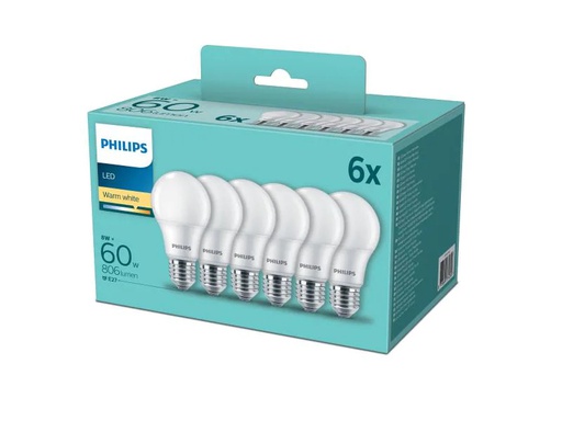 [90135536 1086903] Philips Lampe LED 60W A60 E27 WW FR ND 6PF/4 DISC