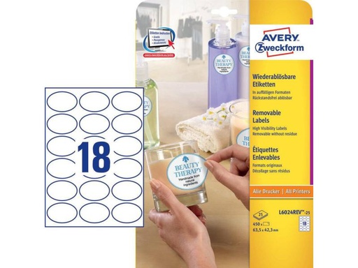 [90136587 473851] Avery Zweckform Runde Etiketten L6024REV-25 63.5 x 42.3 mm
