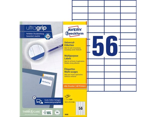 [90136594 428012] Avery Zweckform Universal-Etiketten 3668 52.5 x 21.2 mm, 100 Blatt