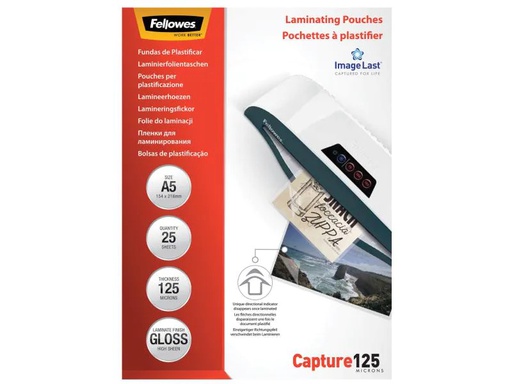 [90136658 56599] Fellowes Laminierfolie A5, 125 µm, 25 Stück, Glänzend