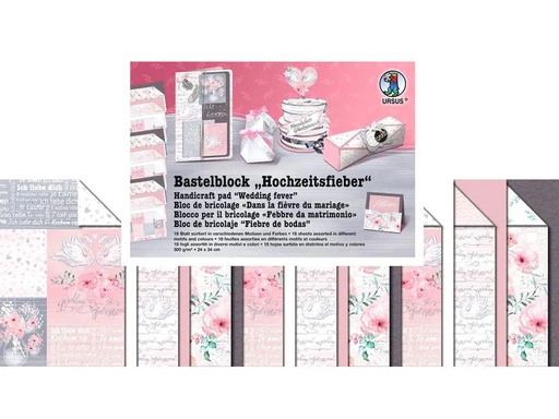 [90137167 741610] URSUS Bastelpapier 300 g/m² 18 Blatt, Rosa/Weiss, Hochzeit