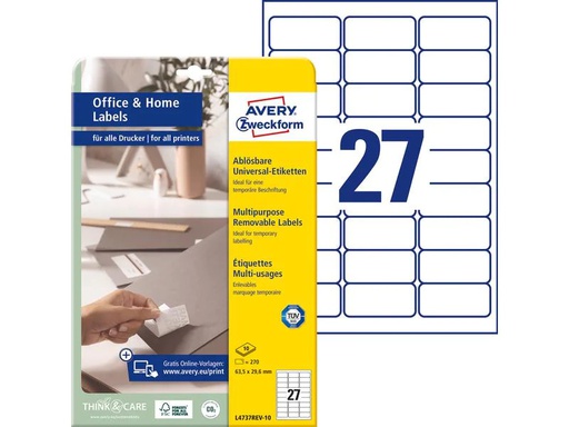 [90138466 1131953] Avery Zweckform Universal-Etiketten L4737REV 63.5 x 29.6 mm, 10 Blatt