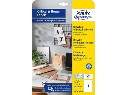 [90138959 1131940] Avery Zweckform Universal-Etiketten LR3478 210 x 297 mm, 10 Blatt