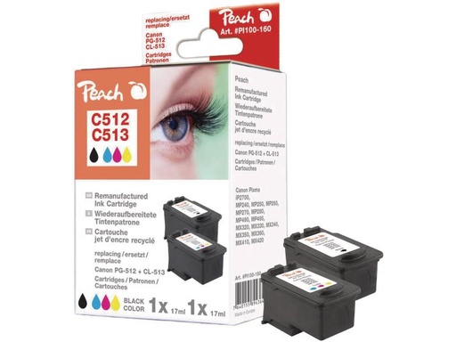 [90139384 260256] Peach Tintenset Canon PG-512 / CL-513 BK, C, M, Y