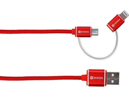 [90139599 782631] SKROSS USB 2.0-Metallkabel USB A - Micro-USB B/Lightning 1 m