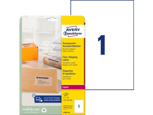 [90140137 136673] Avery Zweckform Versand-Etiketten 210 x 297 mm L7567 Transparent